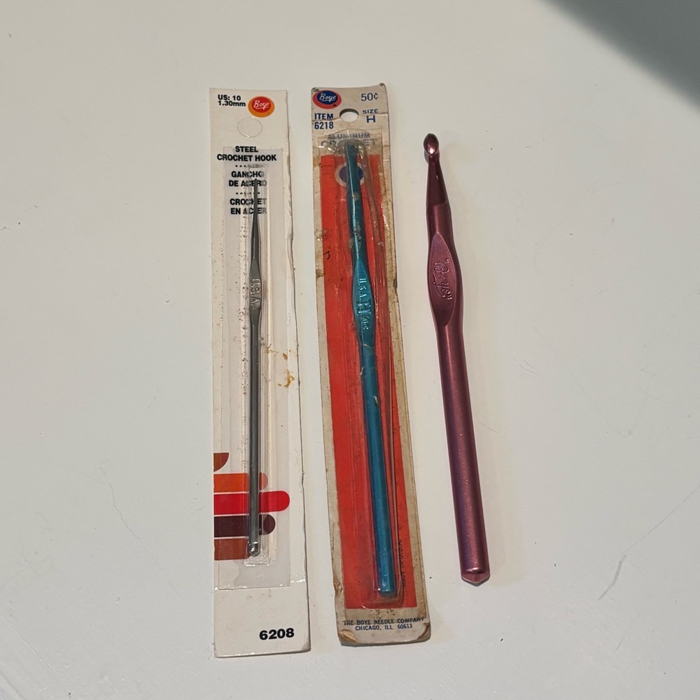 Steel and Aluminum Crochet Hooks Set of 3 • Vintage